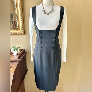 LAMB Gwen Stefani 2008 Gray Wool Double Breasted Jumper Pinafore Dress 8